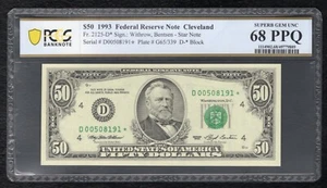 FR 2125-D* 1993 $50 *STAR* FRN CLEVELAND, OH PCGS BANKNOTE GEM UNC-68PPQ (K) - Picture 1 of 2
