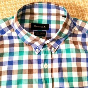 Massimo Dutti XL Oxford Shirt Long Sleeve Multicolored Check Cotton Single Cuff - Picture 1 of 10
