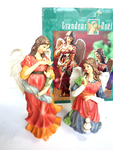 Grandeur Noel Nativity Angels Hand Painted Porcelain 2 Piece Angel Figurines