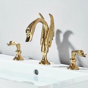 Golden Swan Widespread 3-Hole Basin Mixer Luxury Bathroom Faucet with 2-Handle - Picture 1 of 12