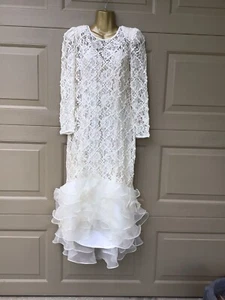 LILLIE RUBIN Ivory Lace Sequin Wedding Formal 1980’s Dress Size 6 - Picture 1 of 4