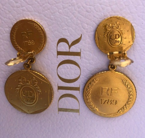 CHRISTIAN DIOR Orecchini Limitati Clip su Placcato Medaglie Bicentenario Moneta Rarara F S