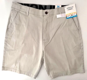 IRON CO Men's Stretch Shorts (SIZE 36) Flex Waist Flat Front STONE TILE New Tag! - Picture 1 of 8