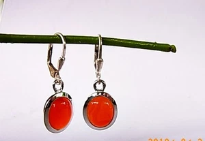 SCHMUCK-STCK OHRHÄNGER Karneol Silber Ohrringe Hänger Cabochon - Picture 1 of 2