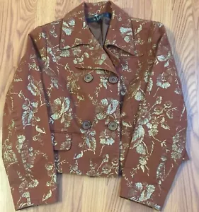 Apostrophe SZ 12 Double Breasted Rust Gold Sparkle Flowers Jacket Blazer - Picture 1 of 6