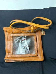 VINTAGE Hand Painted Equestrian Leather Purse "Frosted Jewel" White Horse Head - Picture 1 of 10