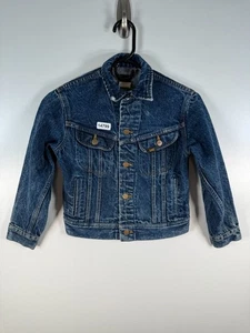 Vtg Lee Kids Unisex Button Up Denim Trucker Jacket Blue Medium Wash Sz 10 16x19 - Picture 1 of 15
