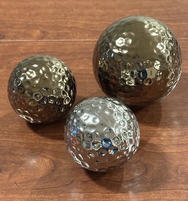 PIER 1 Bolas Orbes Juego de 3 Decorativos Martillados Metálicos Plata Cobre Decoración del Hogar Foto 1 de 4