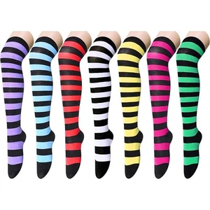 Women's Striped Thigh High Socks - Soft Knee High School Socks for Teen Girls - Picture 1 of 4