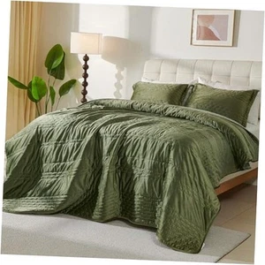 Velvet Quilt King Size Ultra Soft Velvet Bedding Set King (106"X96") Green - Picture 1 of 8