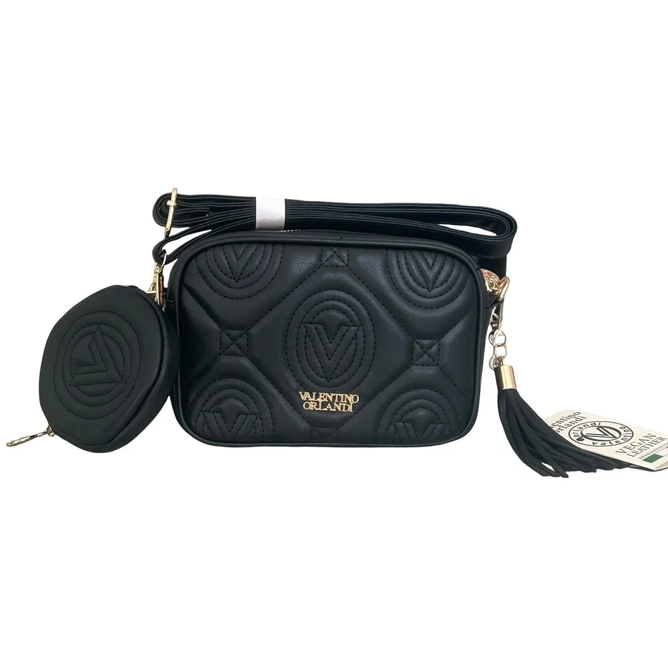 Nuevo con etiquetas Bolso Bandolera Valentino Orlandi Negro Cuero Vegano con Cartera Cambiadora $310 Foto 1 de 4