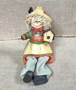 Resin Scarecrow Shelf Sitter Figurine Straw Hair Kitsch Fall Farm Cottage Core - Picture 1 of 8