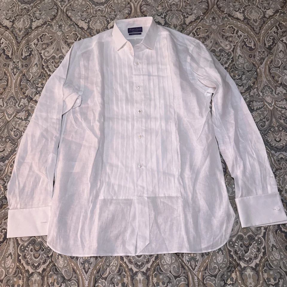 Ralph Lauren purple label Sartorial 100% linen Dress Shirt 16 Made In Italy - Image 1 of 4