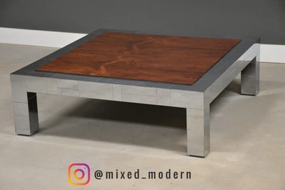 "Mesa de centro cuadrada Paul Evans Cityscape cromada y palo de rosa 48""" Foto 1 de 4