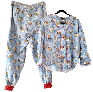 Vintage Tweety Bird Pajamas Set Size L Top Pants Blue Clouds Looney Tunes 1998 - Picture 1 of 15