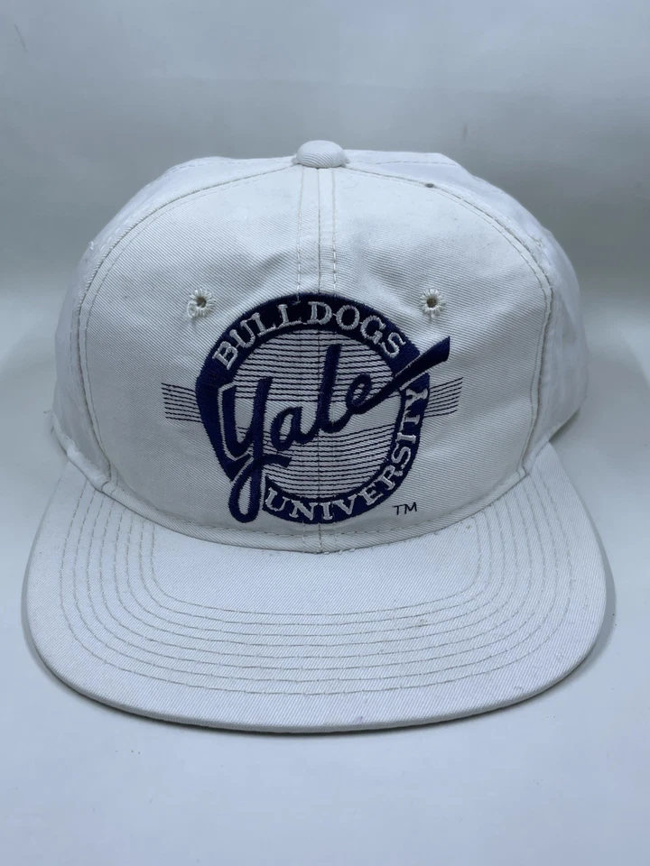 Vintage Yale Bulldogs Hat Cap SnapBack Men White Blue Script  Logo The Game tag - Image 1 of 4