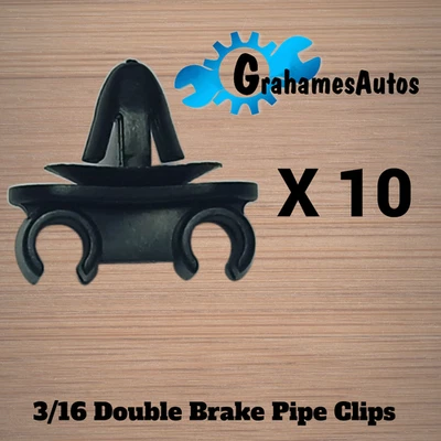 Brake Pipe Clips 3/16" Double Black Plastic – Pack of 10 Car Brake Line Clips - Image 1 of 2