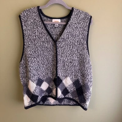 Colete suéter feminino Talbots lã argila malha botão frontal XL cinza tweed - Imagem 1 de 4