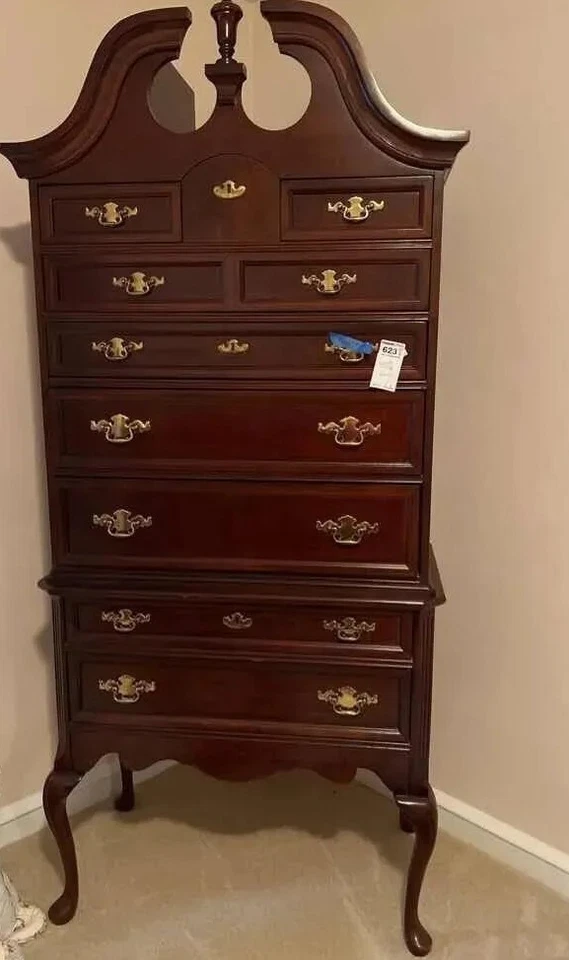 2 Piece Bassett Queen Anne Highboy Dresser / Tall chest Solid Cherry - Image 1 of 4