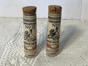 2 Vintage Humphrey's Homeopathic Pills Medicinal Bottles - No. 1 and No. 27 - Picture 1 of 2