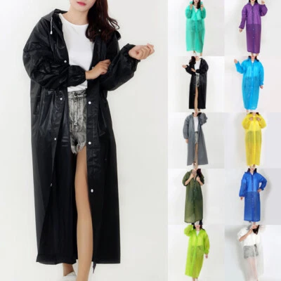 Women Men Waterproof Jacket Clear PVC Raincoat Rain Coat Hooded Poncho Rainwear- - Image 1 of 4