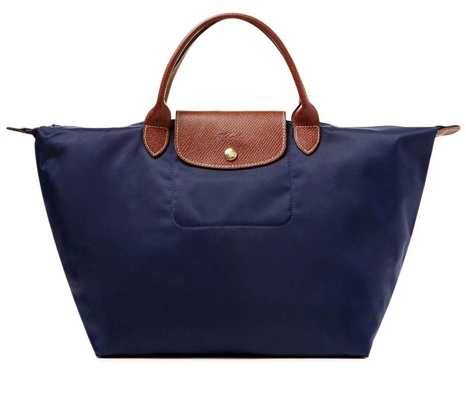Longchamp Le Pliage Type M Medium Short Handle Travel Tote Navy AUTHNTC