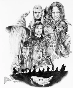 LORD OF THE RINGS, Dominic Monaghan, Hobbits 11x14 LITHO Robert Stephen Simon - Picture 1 of 3