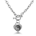 Stainless Steel Yin Yang Taijitu Symbols Heart Charm Bracelet, Necklace, Set