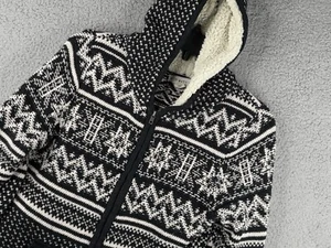 IF IT WERE ME Full Zip Sweater  M Black White Nordic Print Hooded Wool Blend - Picture 1 of 15