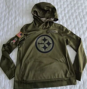 Nike NFL Pittsburgh Steelers Youth Large Therma Hoodie Military Army Olive Green - Picture 1 of 14