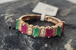 18k Rose Gold Ruby & Emerald Ring - Picture 1 of 20