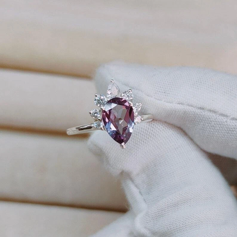 Anello alessandrite, anello alessandrite creato in laboratorio, anello in arg... - Immagine 1 di 4