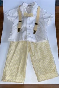 Vintage Little Boys Shorts Set Bowtie Plaid 18M Little Lad Suspenders - Picture 1 of 7
