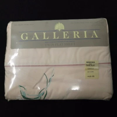 Vtg NOS GALLERIA Springs Pink Lily Floral PERCALE Twin FLAT SHEET - Image 1 of 4