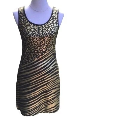 Vestido justo Lux com estampa de animais Bodycon tamanho S regata sem mangas dourado preto - Imagem 1 de 4