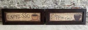 EXPRESSO CAPPUCCINO COFFEE WOODEN & PAPER FINISH PICTURES WALL HANGINGS SIGNS - Picture 1 of 1