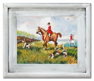 Jagd - Ölgemälde Handgemalt - mit Rahmen 27x32cm - Bild 1 von 1