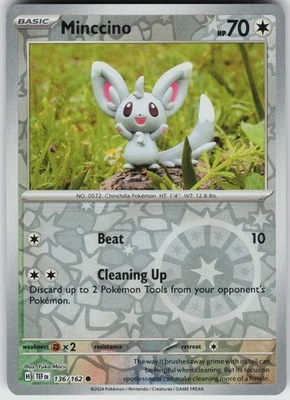 Pokemon Minccino 136/162 SV05: Temporal Forces NM Reverse Holo card - Image 1 of 2