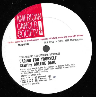 American Cancer Society LP Radio Spots Arlene Dahl 1972 - Image 1 of 2