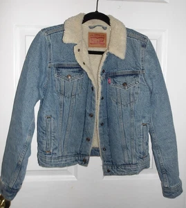 LEVIS SHERPA FLEECE LINED DENIM SNAP FRONT JEAN JACKET SMALL BLUE - Picture 1 of 3