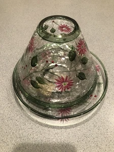 Yankee Candle Pink Flowers Crackle Glasschirm & passender Teller Neu, mit Fehler - Bild 1 von 13