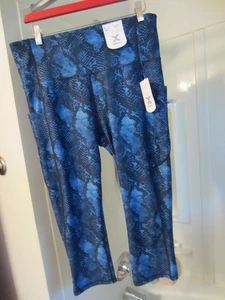 NWT women's active wear capri pants Quick-Dri Xersion Size L black/blue - Picture 1 of 12