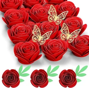 Mverse 18 Pcs Small Paper Flowers Rose for Crafts, Graduation Cap, 03- Red  - Picture 1 of 9