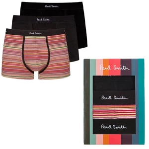 Paul Smith Mens 3 Pack Boxer Shorts Logo Branded Cotton Boxers in Black Stripe - Picture 1 of 6