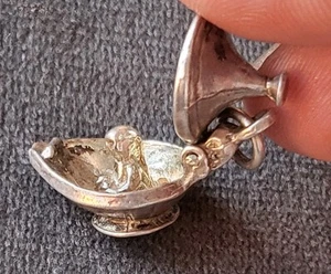 Vintage Sterling Silver Genie In Lamp Charm Opens Up - Picture 1 of 5