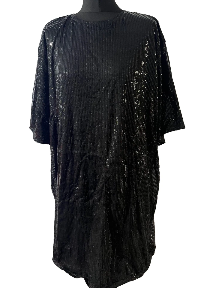 Top túnica lentejuelas negro Boohoo talla 22 manga corta poliéster mujer Foto 1 de 4