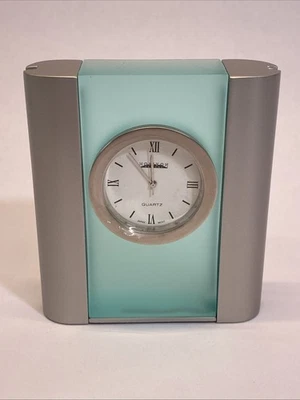 Vintage Elegant HORIZON DESIGNS Desk Clock-Aquamarine Glass Gray Vertical Sides - Image 1 of 4