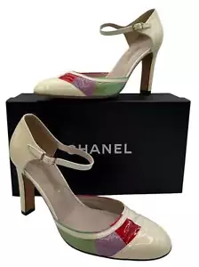 Chanel Multicolor Patent Leather D'orsay Colorblock Ankle Strap Pumps Size 40 - Picture 1 of 12