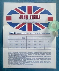 Rare Original 1972 John Tickle Manx 350/500/650 Racing Motorcycle Brochure - Picture 1 of 2