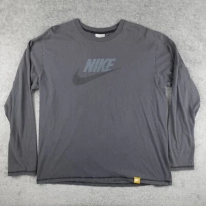 Camisa NIKE De Colección Para Hombre XL Gris Cuadros Centrales Logo Manga Larga Camiseta Pestaña Dorada Y2K - Imagen 1 de 10